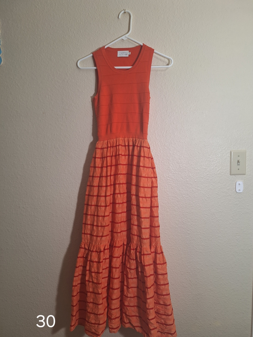 Tanya Taylor Orange Sleeveless Tiered Maxi Dress (S)